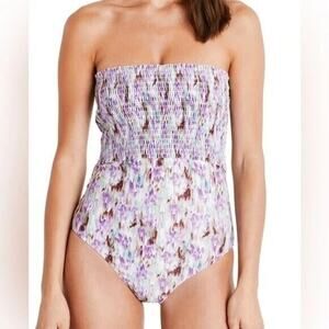 NWT Tanya Taylor Kendra Smocked One-Piece Lined Adjustable Straps 3X Purple